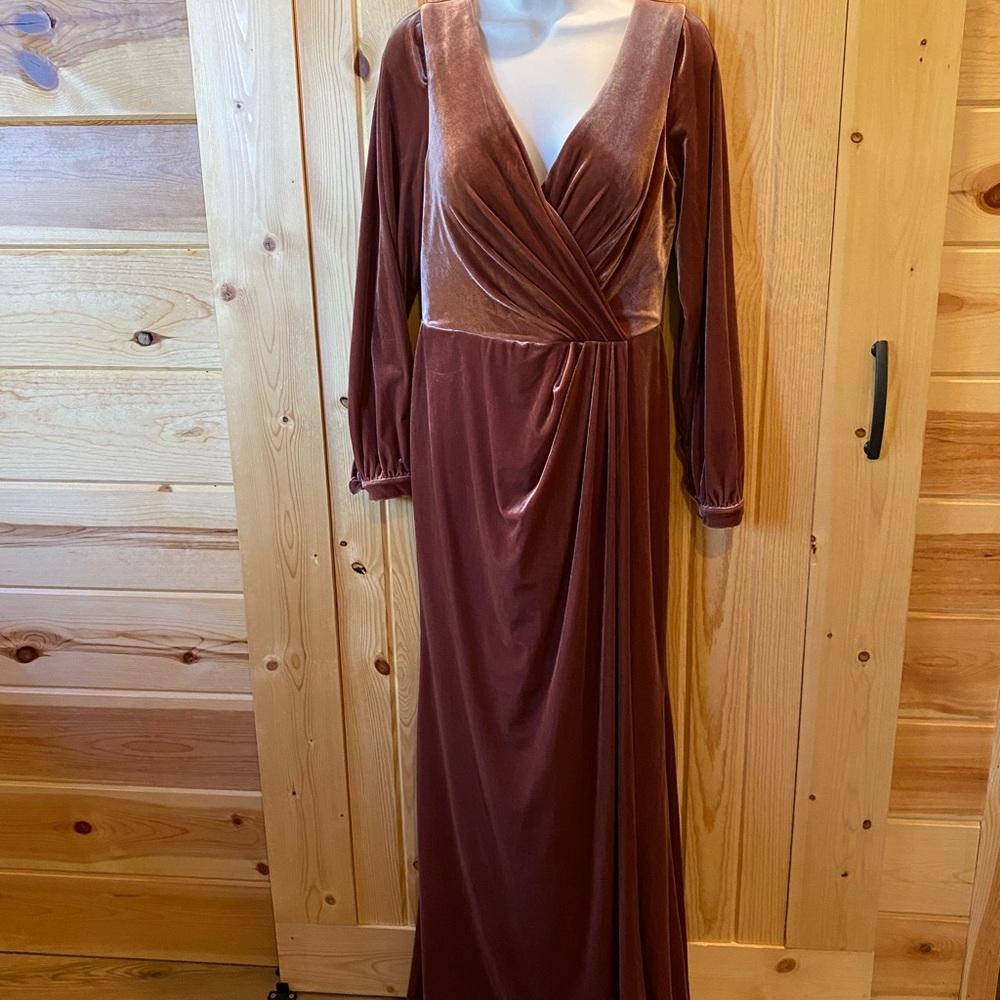 Revelry Velvet Long Sleeve Wedding / Bridesmaid Dress in dusty rose